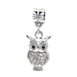 Dangle Owl with Clear Crystals Charm Bead for Charms Bracelets
