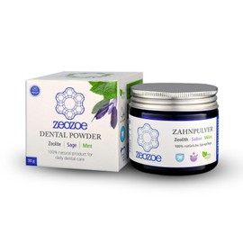 Zeozoe Zeolite Dental powder, Zeolith zahnpulver, Minzzahnpulver auf Zeolithbasis mit Mentha piperita Öl, Salvia officinalis Extrakt, enthält kein Fluorid und keine anderen Chemikalien, Glas, 30 g
