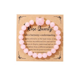 Jovivi Cat Crystal Bracelets for Womens,Natural Rose Quartz Gemstone Healing Crystal Beaded Bracelet Cute Cat Gifts for Women Cat lover Her Christmas Gifts
