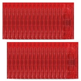 30 Pack Red Foil Fringe Curtain Backdrop, 3.3x8.2 Feet Metallic Tinsel Streamer Curtains Photo Booth Props for Wedding/Anniversary/Bridal Shower/Christmas/New Year/Valentine's Day Party Decorations