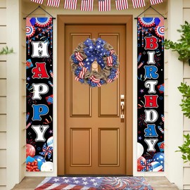 Lofaris Happy Birthday Porch Banner Set - 2 PCS 70.9x11.8 Inch Patriotic Party Decorations, American Theme, Independence Day Decor, Kids Birthday Banner