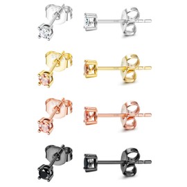 ZELORES 4 Pairs Sterling Silver Stud Earrings Set Tiny Round CZ Stud Earrings 2mm Cubic Zirconia Stud Earrings for Women Men