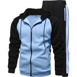 GXAMOY Men's 2 Pieces Tracksuits Running Sports Suits Drawstring Waistband Sweatsuit BlackMoonBlue(TZ05) S