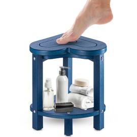 UHA Corner Shower Stool for Inside Shower - Waterproof Corner Shower Bench, HDPE Plastic Bathroom Bench, Adjustable Height Corner Chair for Shaving Legs,Storage Shelf,Non-Slip Feet， Blue