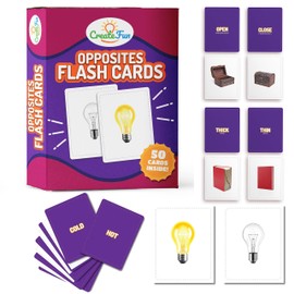 Opposites Flash Cards, 50 Matching Educational Picture Cards with 7 Fun Learning Games for Parents, Classroom, Toddlers, Kids Ages 3,4,5,6, Speech Therapy Materials, ESL, Adults, and Autism