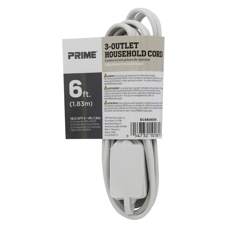 Prime Wire & Cable EC660606 6-Foot 16/2 SPT-2 3-Outlet Cord,