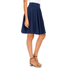 Urban CoCo Women's Basic Midi Skirt Versatile Stretchy Flared Casual High Waisted Skirt(Medium, Navy-Long)