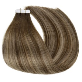 Vivien Balayage Tape-In Extensions Real Hair Brown 16 inches / 40 cm Hair Extensions Real Hair Tape Medium Brown Ombre Caramel Brown 50 g Extensions Real Hair Tape-In Brown Balayage 20 Pieces #4/27/4