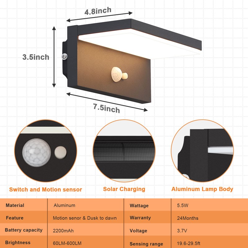 Lustrlach Solar Motion Sensor Wall Lights Outdoor Waterproof LED Solar