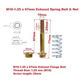 Rwraps M10-1.25 x 67mm Exhaust Spring Bolt & Nut kit,Class 10.9 Replacement Exhaust Bolt and Spring Hardware Kit (4)