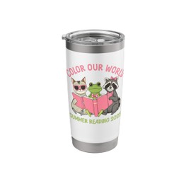 Color Our World Summer Reading 2025 Cute Cat Frog Raccoon Stainless Steel Insulated Tumbler
