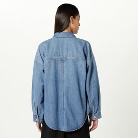 The Drop Women's Pilar Long Denim Shirt Jacket, Medium Indigo, L