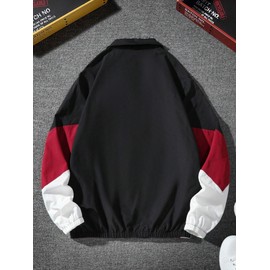 SOLY HUX Men's Varsity Jacket Zipper Color Block Windbreaker Jackets Long Sleeve Coats Streetwear Black Red Multi Small