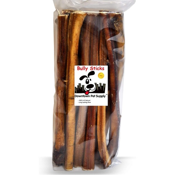 Downtown Pet Supply 12" Bully Sticks for Large Dogs - Dog Dental Treats & Rawhide-Free Dog Chews - Dog Treats with Protein, Vitamins & Minerals - Grass-Fed Beef Sticks - Jumbo, Extra Thick - 5 Pack