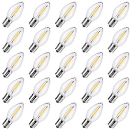 Brightown 25 Pack C7 LED Christmas Light Bulbs, Clear Plastic Night Lights C7 LED Replacement Bulbs for Christmas String Lights, E12 Candelabra Base, Commercial Dimmable Holiday Bulbs, Warm White