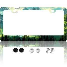 KDQEP Coniferous Forest Mountain License Plate Frame,Watercolor License Plate Frame,Rust-Proof Waterproof Stainless Steel 2 Hole License Plate Holder for Men Women 12.2 X 6 Inch
