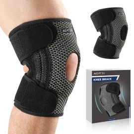AGPTEK Sports Knee Support, Lightweight and Breathable Knee Support with Side Stabilizers and Rubber Pad for Patella - Dynamic Support for Sports and Training, S