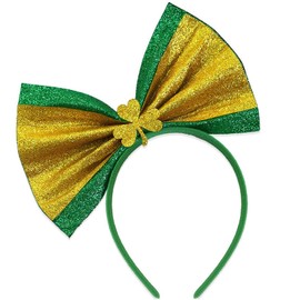 SWEKKE St. Patrick's Day Headbands, Big Bow with Shamrock Headband, Green Saint Patricks Day Irish Headwear Costume Accessories Hat Head Party Favors for Women Men Kids