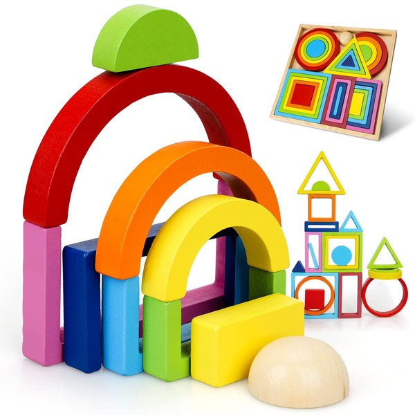 TOY Life Wooden Rainbow Stacking Toy, 27 Pcs Stacking Toy Wooden Rainbow Stacker Baby Toys 6 to 12 Months Montessori Rainbow Stacking Game Baby Toys 12-18 Months Nesting Blocks Puzzle Educational Toys