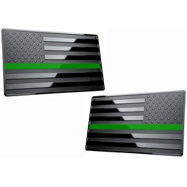 USA American Black Flag Metal Auto Emblem Miltary Support for Cars Trucks 2pcs Forward and Reverse Set (5"x3", Green Line)