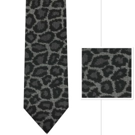 Brand Q New Men's Skinny Slim 2.25" Necktie And Pocket Square Hankie CHARCOAL LEOPARD