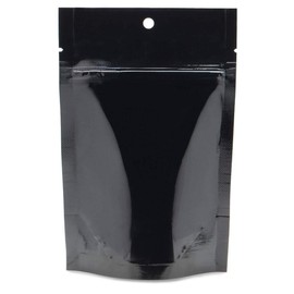 PouchWorth 50 pcs Glossy Black Mylar Nylon 4 Mil 4" x 6" Stand Up Food Pouch Zip Lock Smell Proof Bags