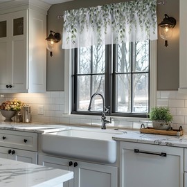 Valances for Windows Sage Green Eucalyptus Leaf Rod Pocket Cafe Window Treatments Valance Curtains for Kitchen Bathroom Laundry Basement Windows 54 x 18 inch