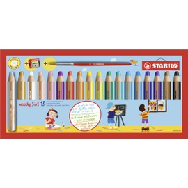 Multi-Talented Pencil - STABILO woody 3 in 1 - Pack of 18 - Assorted Colours with Sharpener and Paint Brush