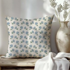 HERHOME Block Print Decorative Throw Pillow Covers 18x18 Inch Set of 2 Green and Blue Vintage Floral Outdoor Cottage Spring Summer Decor Cushion Cases Grandmillennial Decorations for Home Room Couch