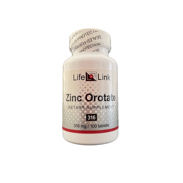 LifeLink's Zinc Orotate | 316 mg x 100 Tablets | Immune Support | Gluten Free & Non-GMO | Made in The USA