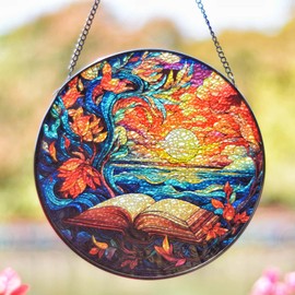 Stained Glass Window Hanging, Stunning 8''/20CM Suncatchers for Windows with Fade Resistant Hand-Painted Decorative Hanging Ornaments Captures Sunlight to Create a Vibrant Atmosphere (Book)