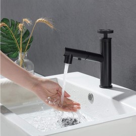 MUOBSBJRX Bathroom Sink Taps with Pull Out Sprayer,Brass Single Handle Basin Mixer Tap Industrial Hot & Cold Water Sink Faucet Sprayer & Bubbler 2 Function,Deck Mounted,Chrome(Chrome)