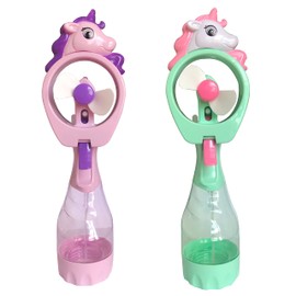 Pack of 2X Unicorn Water Mist Spray Bottle Fan Portable Handheld Mister - Battery Operated (Purple &Green)