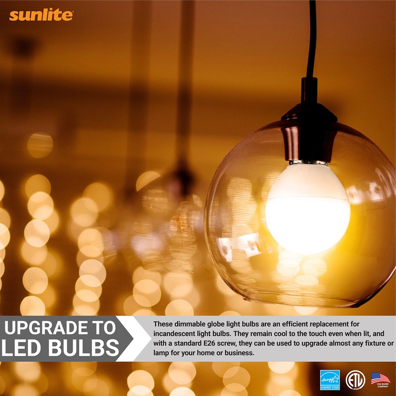 Sunlite G16 LED Dimmable Decorative Globe Vanity Light Bulbs, Frosted,
