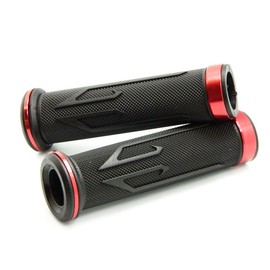 MotorToGo Red CNC Aluminum 7/8" 22mm Handlebar Open-End Rubber Gel Grips for Honda Grom 125