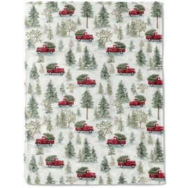 ainori Christmas Decorative Throw Blanket Red Truck with Tree and Snowy Forest Print Decoration, Soft Flannel Winter Blankets for Couch Bed Sofa, Holiday Home Decor, Xmas Festival Gifts 50x60 Inch
