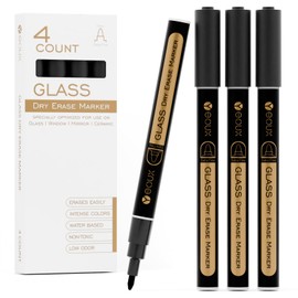 YEOUX Dry Erase Markers for Glass Board | No Residue | Whiteboard Markers | 1mm Ultra-Fine Tip Liquid Chalk Markers 4 Pack (Black)