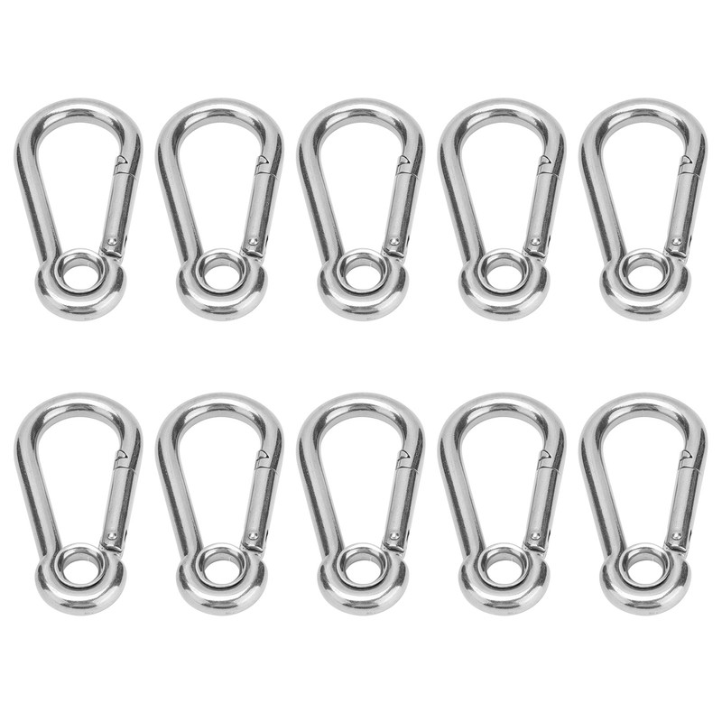 10Pcs Snap Hook Stainless Steel Safety Rope Spring Carabiner Hanging