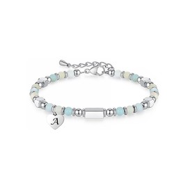 HAYOUWAY 4 mm Rose Quartz Gemstone Bracelet Women Girls with Letter Charm Healing Stones Bracelet Natural Stone Bracelets Gifts for Women Girls Best Friend Birthday Chakra Bead Bracelet Women,