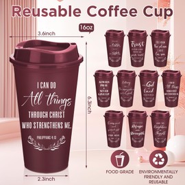 Skylety 60 Pack Christian Gifts for Men Women 16oz Bible Verse Tumbler Bulk Plastic Coffee Cups with Lids Inspirational Religious Gifts for Church Christian Party Favor (Burgundy)