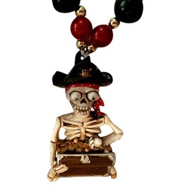 Pirate Skeleton Treasure Jolly Roger Flags Mardi Gras Bead Necklace