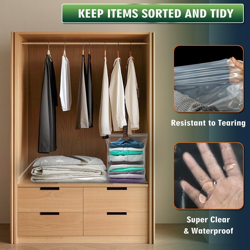 Extra Large 20 Gallon Zippered Plastic Bags for Storage- 24''