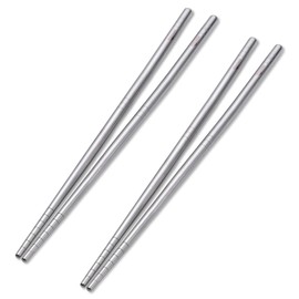TITECOUGO Pure Titanium Chopsticks, Non-Slip, Ultra Lightweight, Camping Chopsticks, Unpainted, Hollow Construction, Includes Exclusive Chopsticks Bag, 1 Pair/2 Pairs