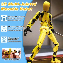 ARIEL-GXR Lucky 13 Action Figures, Multi-Jointed Movable Robot,T13 Action Figure Toys,3D Printed Mannequin Toys for Desktop Decorations & Game Gifts (Yellow)