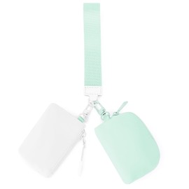 Titosha Initial Dual Pouch Wristlet Keychain Wristlet Wallet Mini Zip Around Wristlet Wallet Dual Wristlet Pouch Detachable Mini Coin Purse Coin Pocket for Women, Mint+White, Fashion