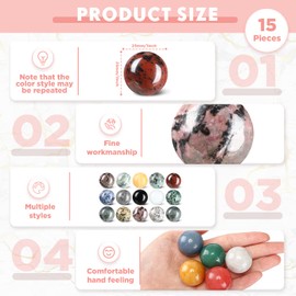 Nuenen 15 Pieces Gemstone Sphere Balls Crystals Bulk 25 mm Polished Crystal Sphere Bulk Multi-style Ball Stones Gemstones Collection Sphere Pocket Palm Crystals for Meditation Reiki Balancing