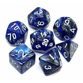 CREEBUY DND Dice Blue Mix Silver D&D Polyhedral Dice Set for Dungeon and Dragons MTG RPG Dice 7-Die Set D20 D12 D10 D% D8 D6 D4