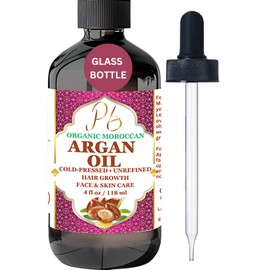 Premium Argan Oil, Cold Pressed Unrefined, 100% Pure for Hair and Skin Care, Moisturizing, Anti-Aging, Hydrating, Organic Moroccan Argan Oil for Hair Growth, Face, Nails, and Body - 4 oz Glass Bottle