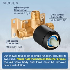 Airuida Shower Faucet Set,8 Inch Round Rainfall Shower Head,SUS304 Stainless Steel Single Handle Shower Trim Kit,Wall Mount Bathroom System with Male Threads Valve Matte Black