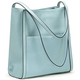 Kattee Bolso de hombro de piel para mujer, bolso de piel y bolsos de mano, tamaño mediano, Azul-cielo, Classic